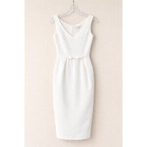 Carven White Sheath Midi Dress Sleeveless V-Neck Belted Waist Minimalist Size 2
